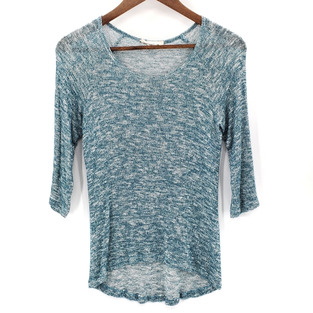 Janeric‎ Womens Blue Marbled High-Low Top Size Small 3/4 Sleeve Scoop Neck